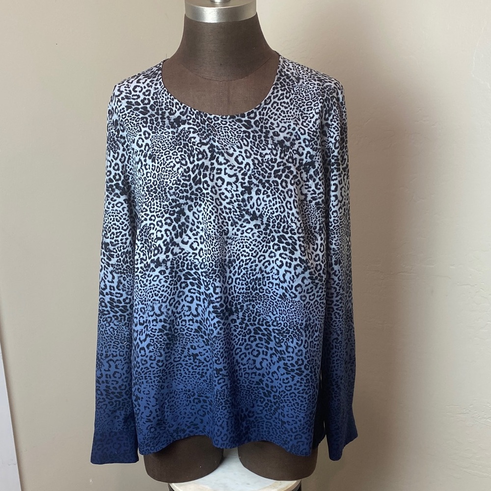 Leopard Print Blue Blouse